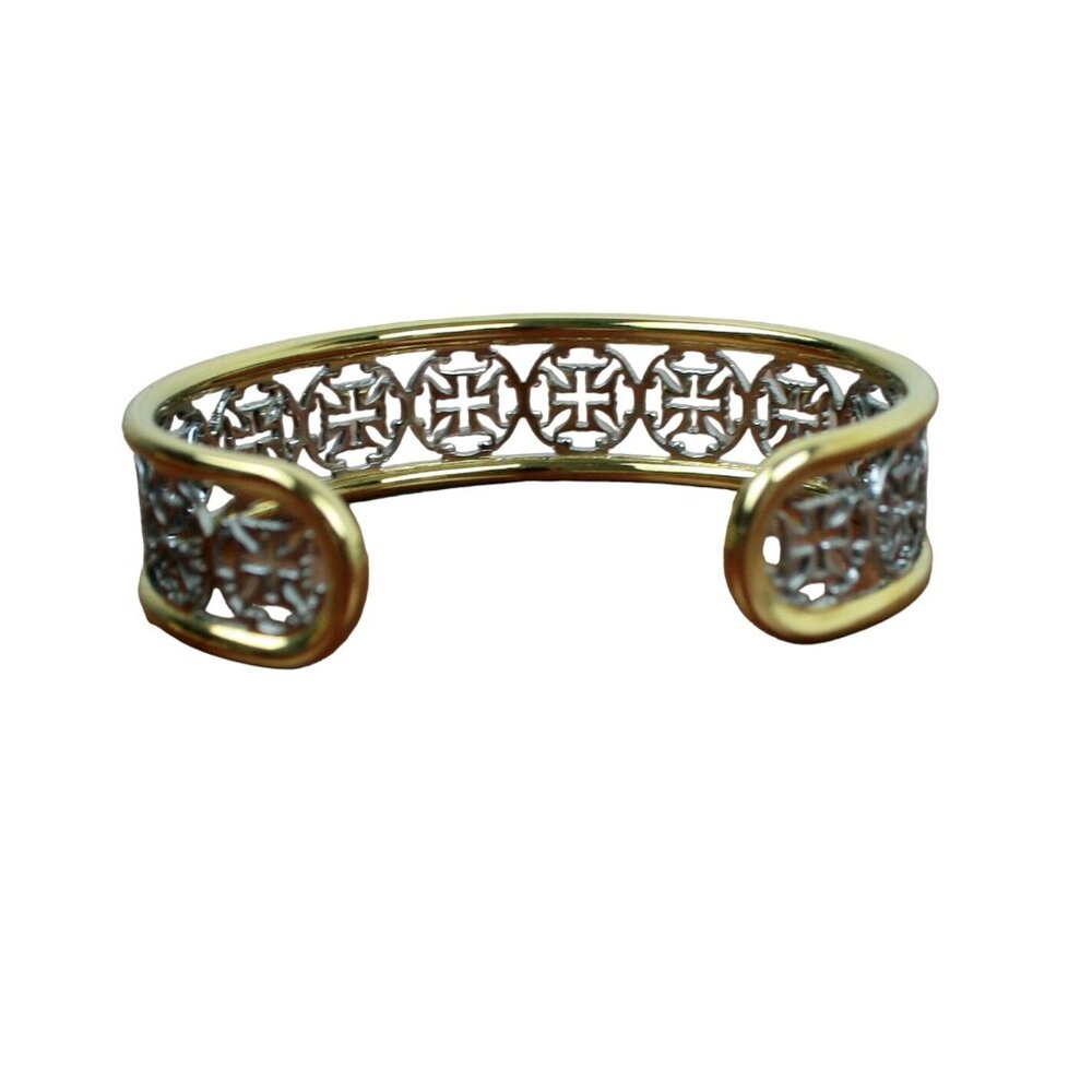 Rustic Cuff Gold Plated Brass and Silver Cross Cuff - Picture 2 of 5